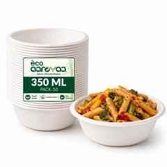 Eco Aaroyaa 350ml Bagasse Round Disposable Bowl (Pack of 50)
