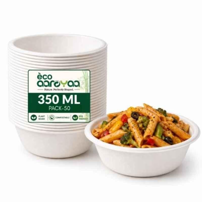 Eco Aaroyaa 350ml Bagasse Round Disposable Bowl (Pack of 50)