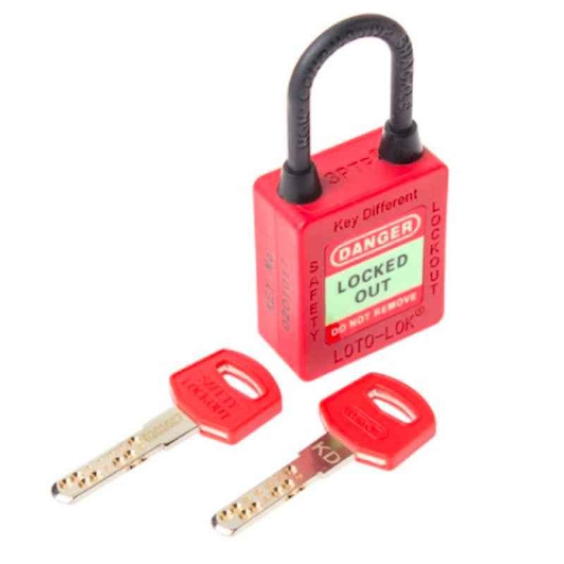 LOTO-LOK 20mm Stainless Steel & Nylon Red Three Point Traceability Padlock with 2 Unique Keys Per Lock, 3PTPRKDN40