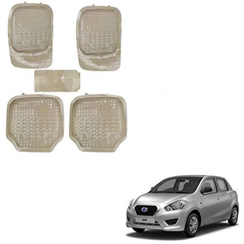 Kozdiko 5 Pcs 4G Beige Rubber & PVC Heavy Car Foot Mat Set for Datsun Go, koz_80703