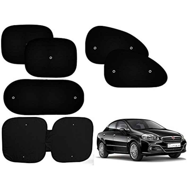 Auto Pearl 6 Pcs PVC & Mesh Black Window, Front & Rear Sun Shade Set for Fiat Linea 2015