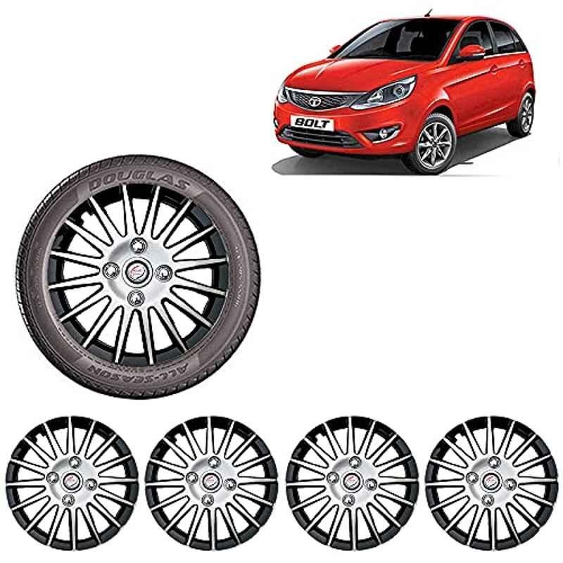 Auto Pearl 4 Pcs 14 inch ABS Silver & Black ABS Wheel Cover Set Cap for TATA Bolt