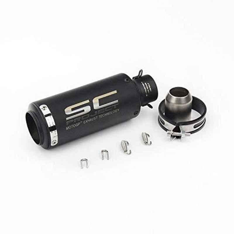 RA Accessories Black SC Mini with Silver Strip Silencer Exhaust for Hero Passion X Pro