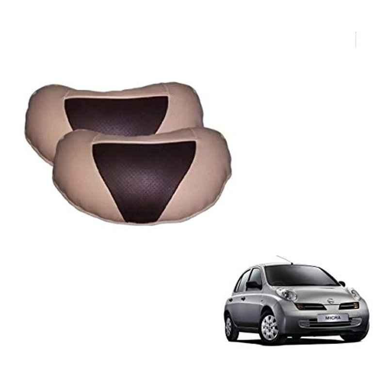 Kozdiko 2 Pcs Beige & Brown Car Neck Rest Cushion Pillow Set for Nissan Micra
