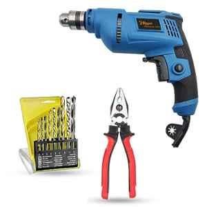 Hillgrove 500W 10mm Power Drill Machine with 9 Pcs Drill Bits & 8 inch Plier, HGCM1365
