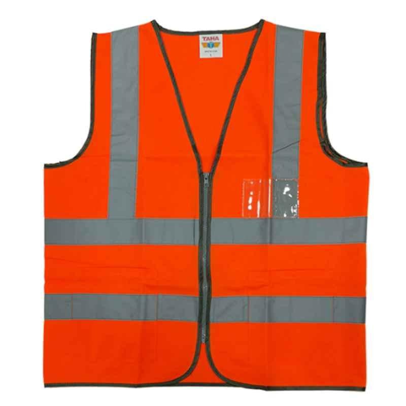 Taha Polyester Orange SJ 4 Line Safety Jacket with ID Pocket, Size: XL
