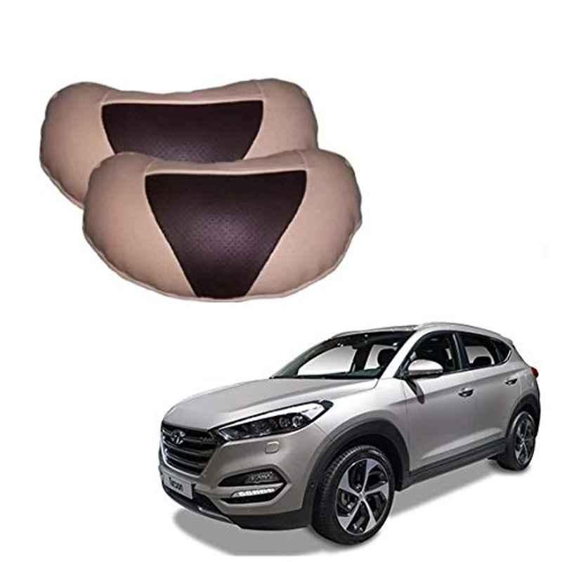Kozdiko 2 Pcs Beige & Brown Car Neck Rest Cushion Pillow Set for Hyundai Tucson