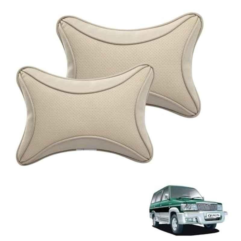 Kozdiko 2 Pcs Memory Foam & Polyester Beige Dots Car Neck Rest Pillow Set for Toyota Qualis, XNVJVHGJFH204
