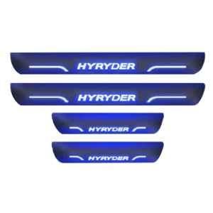 Car Accessories Hub 4 Pcs Acrylic Black Sill Scuff Plate Set with Blue LED for Toyota Hyryder All Model
