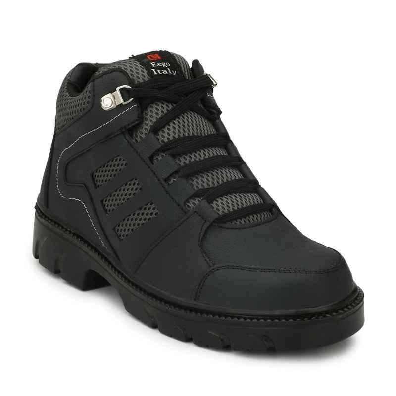 Eego Italy WW-65 Heavy Duty Leather Steel Toe Black Work Safety Boots, Size: 9