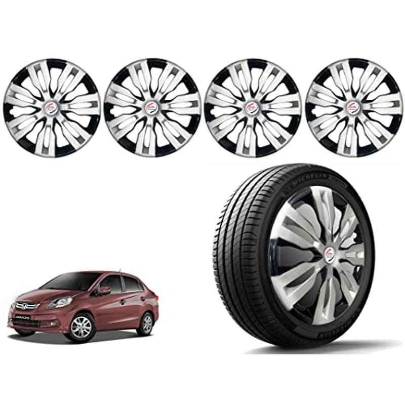 Auto Pearl 4 Pcs 14 inch Polypropylene Silver & Black Press Type Car Wheel Cover Set with Retention Ring for Honda Amaze Type 1 2013-2017, 14WC_DzireT2_DC_AmazeT1_2013_2017