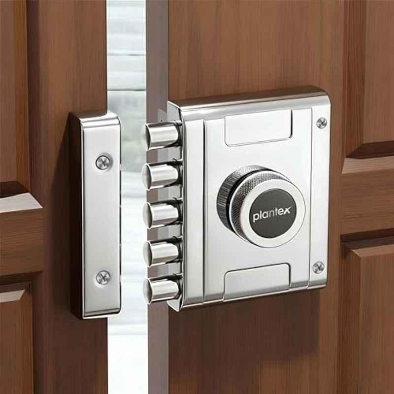 Plantex Main Door Deadbolt Lock Five Bullets/Stainless Steel Penta Bolt/Door Lock Set with 4 Pin Cylindrical Keys with 5 Years of Warranty Matte