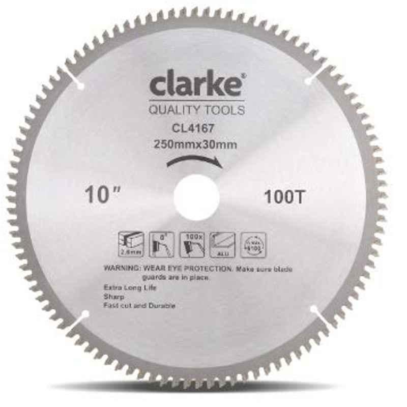 Clarke Circular Saw Blade Aluminium (Tct)-10x100 Teethx30mm Bore Dia With 25.4/16mm Reduction Ring
