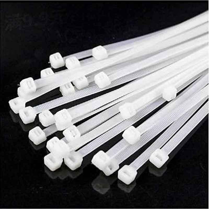 Abbasali 300mm Nylon White Wire Zip Cable Ties (Pack of 100)