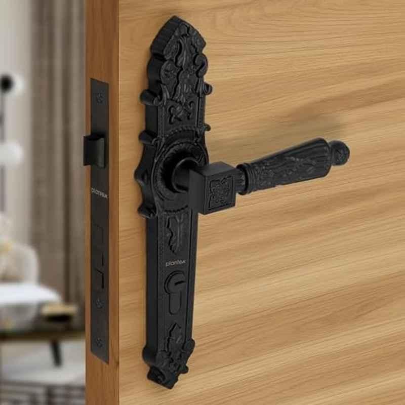 Plantex Heavy-Duty Door Lock Set -Main Door Lock Handle Set/6-Lever Lock Mechanism with 3 Years of Warranty/Mortise Lock with 3 Keys, Brass Lock Body & Cylinder657- Black