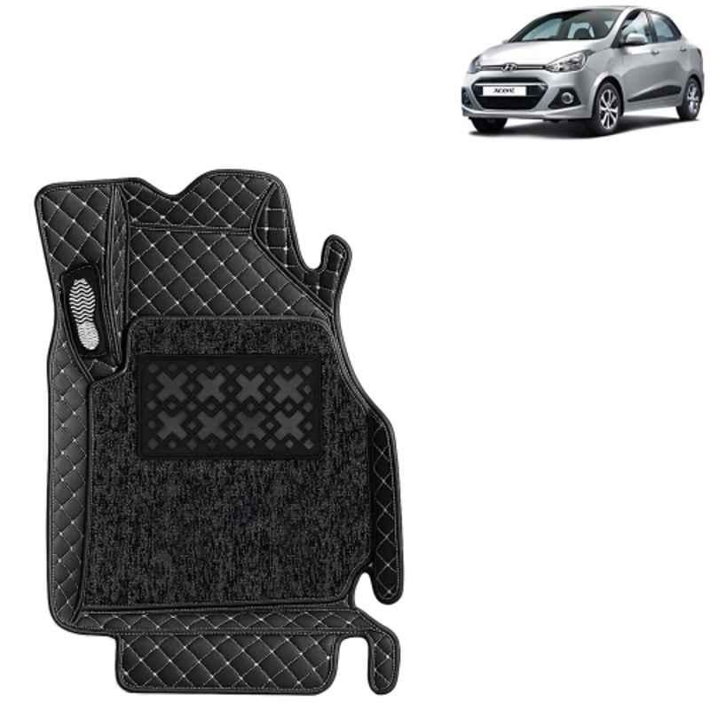 Kingsway 3 Pcs Premium 7D 100% Waterproof & Washable PU Leatherette Classic Black Car Floor Mat Set for Hyundai Xcent 2013 to 2017 All Model