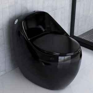 Plantex Imported Western Black S Trap Commode/Rimless Siphonic Vacuum Flush/One Piece Floor Mounted Commode with Soft Close