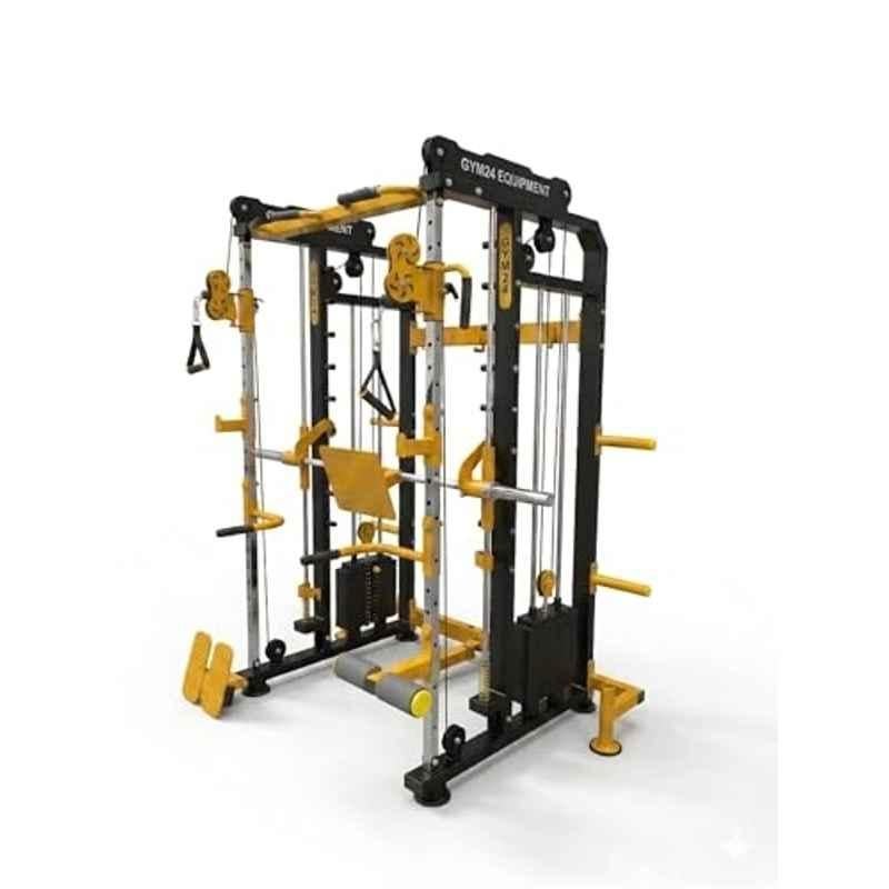 GYM24 Equipment 80kg Capacity Alloy Steel Black & Yellow Multi Functional Trainer Smith Machine with ISI Mark, GFTS-601