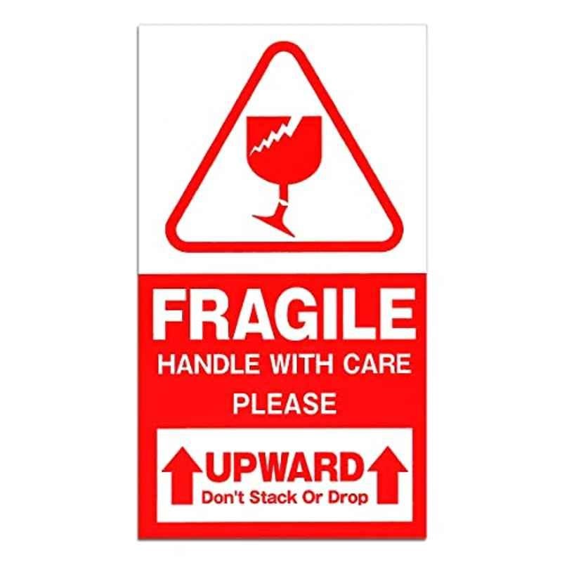 Rubik 250Pcs 9x5cm Red Rectangular Fragile Handle With Care Please Upward Warning Label Sticker  Set