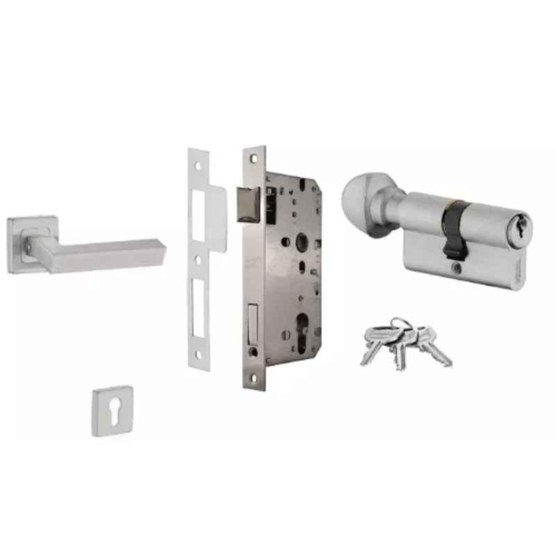 Dorset ML Series Nero 70mm Stainless Steel Silver Chrome Finish Door Handle Lock Set with Knob & Key