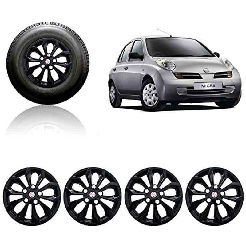 Auto Pearl 4 Pcs 14 inch ABS Black Press Fitting Wheel Cover Set Caps for Nissan Micra