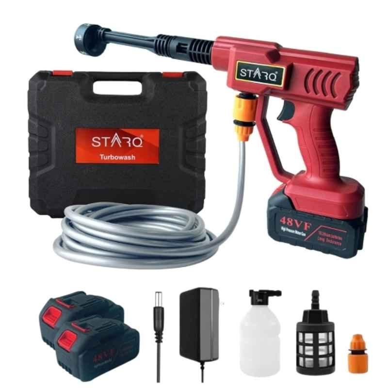 STARQ Turbowash 1600W 48V 3lpm Red Double Battery Cordless Portable Pressure Washer Gun with 8m Hose Pipe