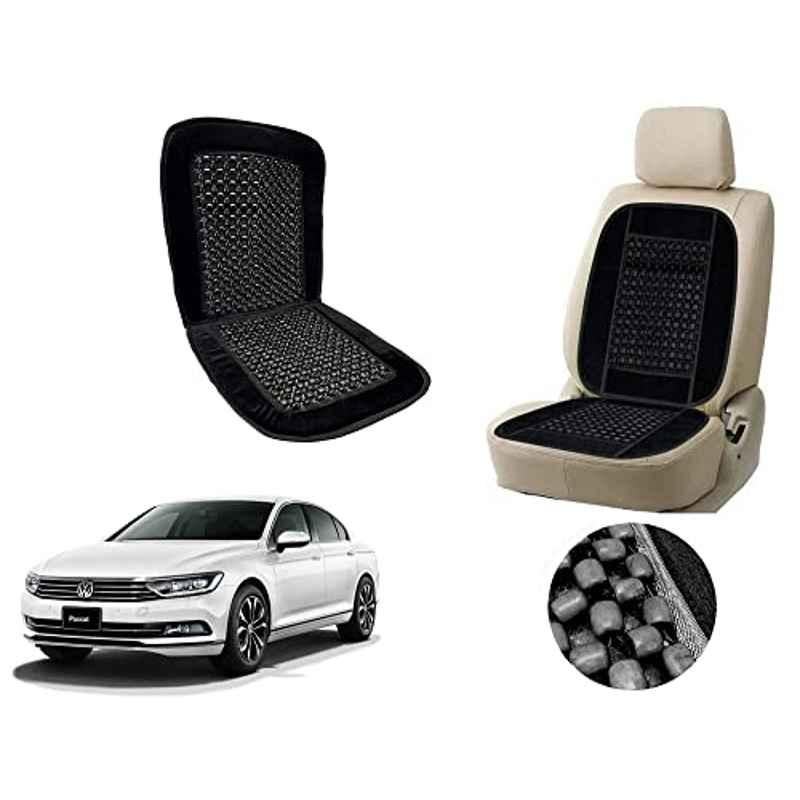 Auto Pearl PU, Velvet & Wooden Beads Black Rectangular Seat Cushion for Volkswagen Passat