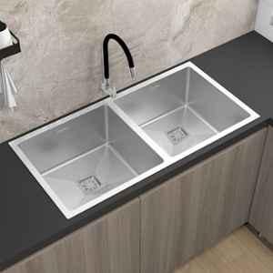 Plantex 32x18x9 inch Stainless Steel Silver Matt Finish Double Bowl Kitchen Sink, APS-2056