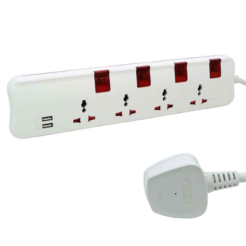 Legrand 2.4A 12W 5m 4 Multi-outlet Type A Extension with 2 USB Ports, 698501