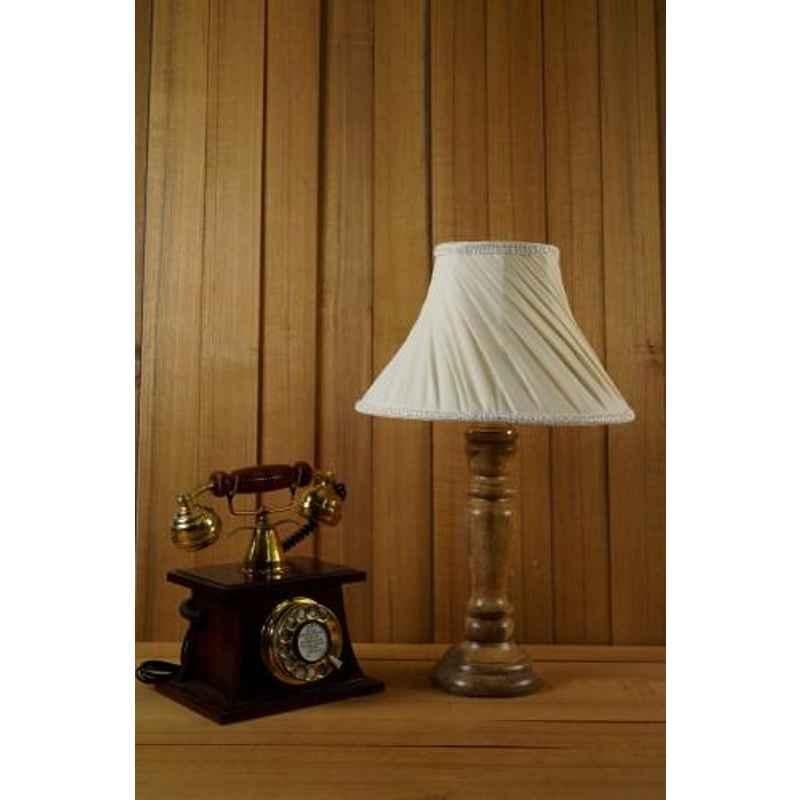 Tucasa Mango Wood Royal Brown Table Lamp with 12 inch Polycotton Off White Conical Shade, WL-244
