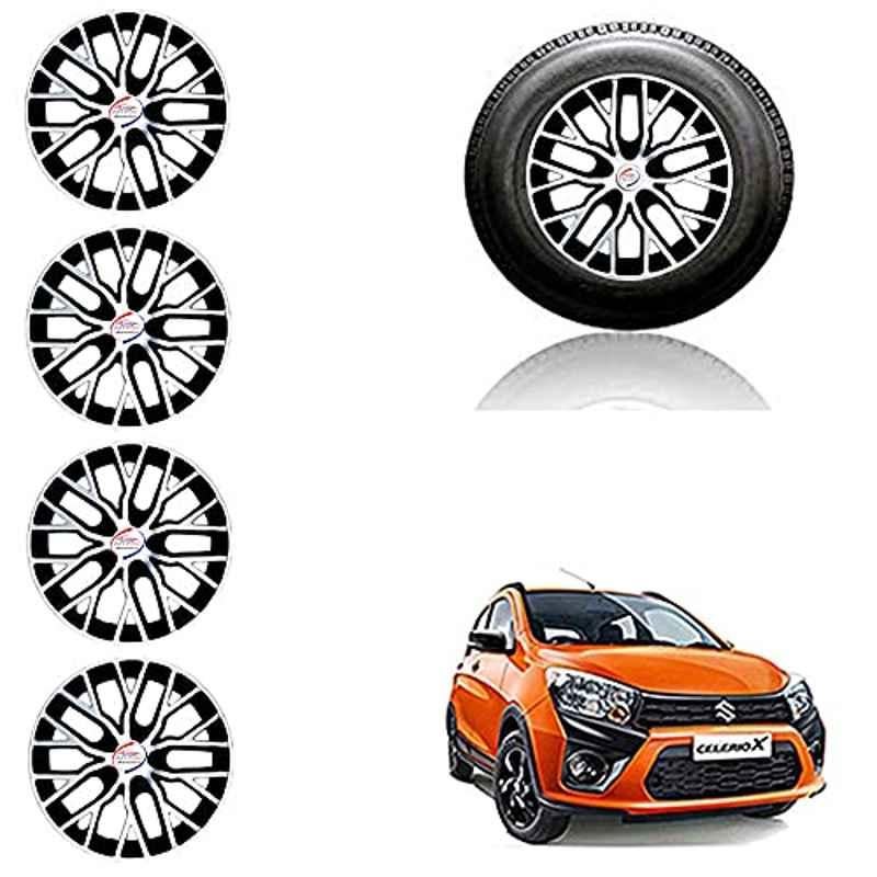 Auto Pearl 4 Pcs 14 inch ABS Silver & Black Car Wheel Cover Set for Maruti Suzuki CelerioX