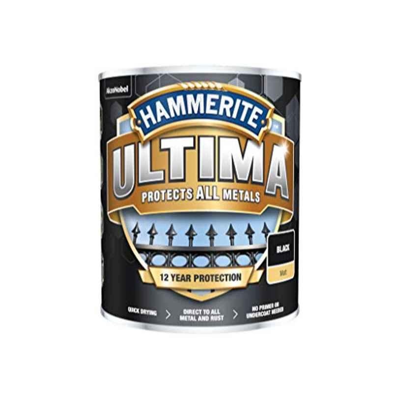 Hammerite 750ml Black Matte Ultima Metal Paint, HMMUMMBL750