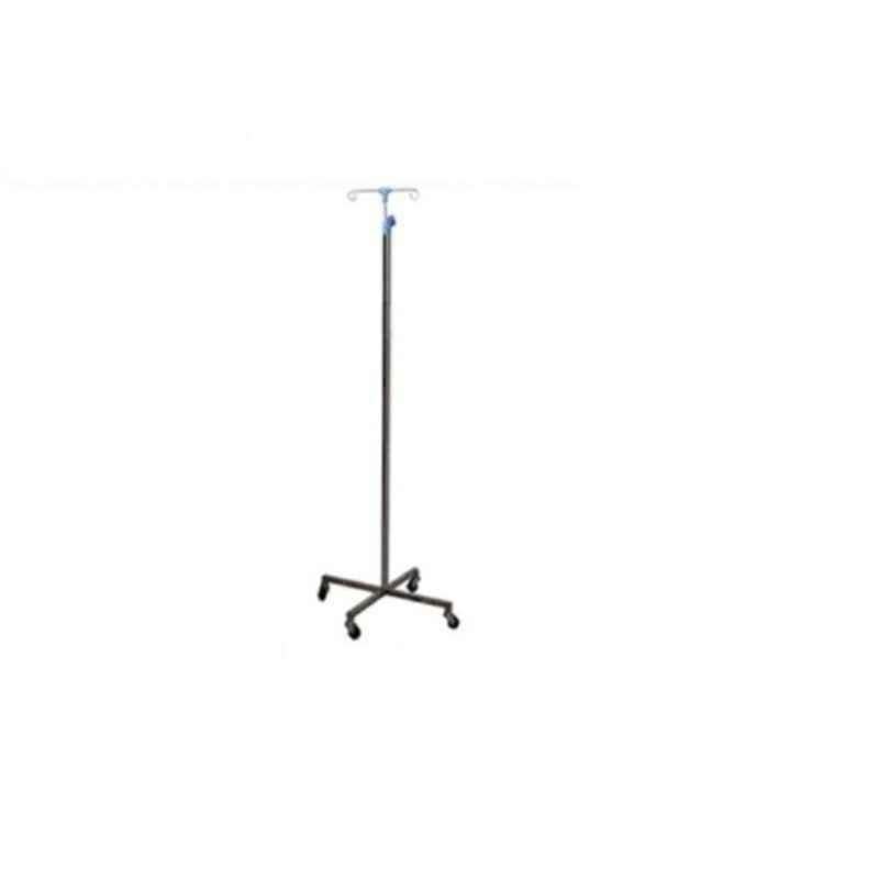 Yes Kay Mild Steel Powder Coated IV Stand with Double Hook & 4 Wheels