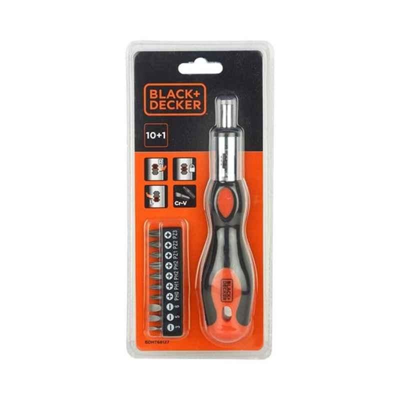 Black & Decker Cr-V Steel Black & Orange Multibit Ratcheting Screw Driver with 10 Bits, BDHT68127