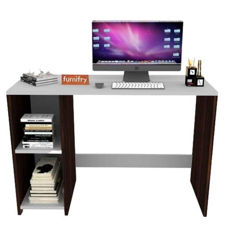 Furnifry 40.5x15.7x27.5 inch Engineered Wood Brown & White Multifunctional Study Table with Open Shelves