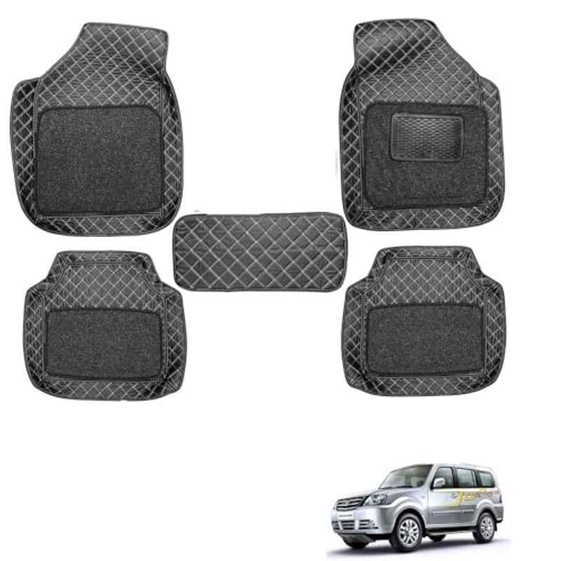 Kozdiko 5 Pcs Waterproof & Luxury 7D Black Leatherette Car Floor Mat Set for Tata Sumo Grande