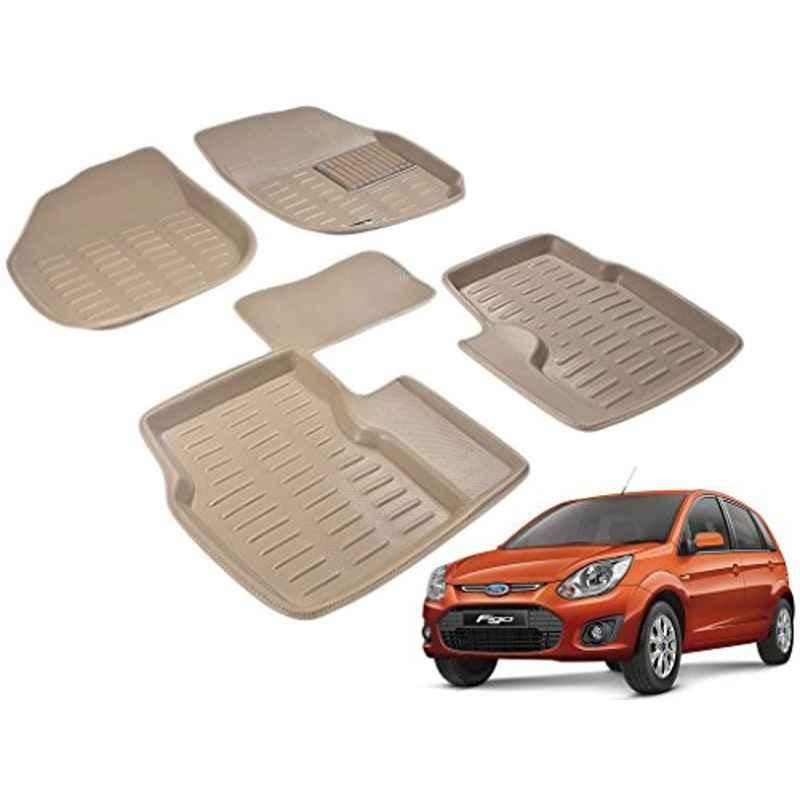 Kozdiko 5 Pcs 3D Beige Car Floor Mat Set for Ford Figo, koz_39253