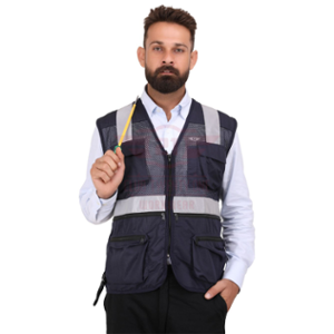 Club Twenty One Workwear Safex Pro Polyester Navy Blue Safety Reflective Vest Jacket, 1006, Size: M (Pack of 50)