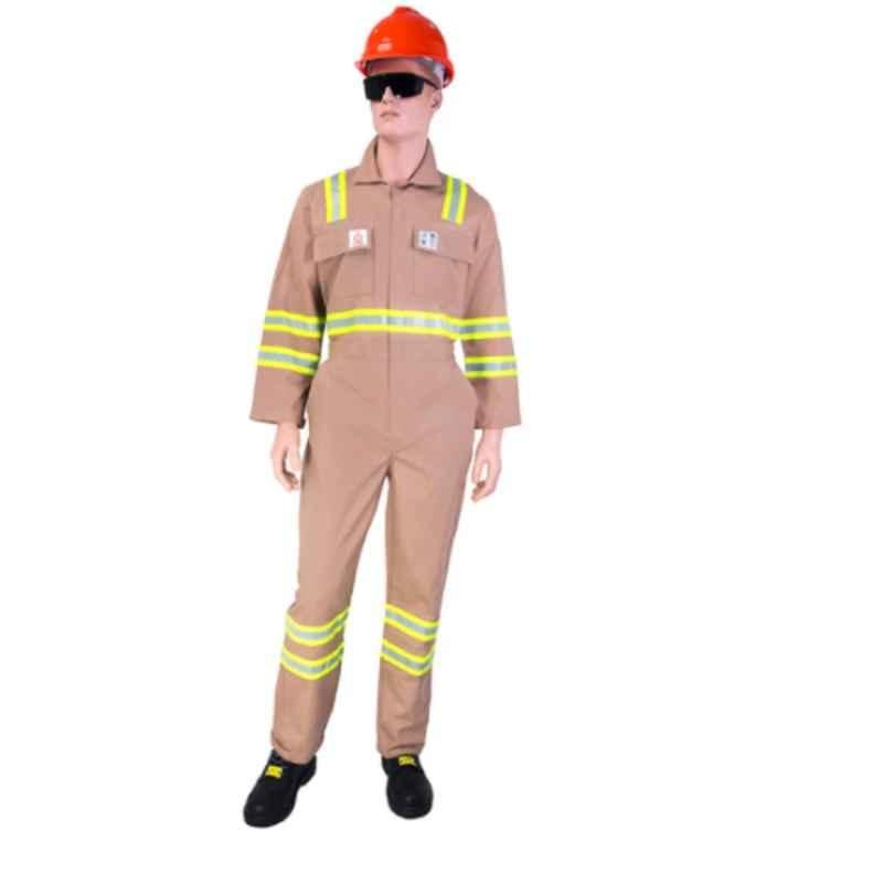 Empiral Safeguard Pro Khaki 260 GSM Cotton FR Coverall with 2 inches Dual Tone FR Reflective Tape, E310052901, Size: M