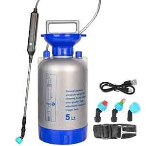 Gigawatts 5 Litre 1800mAh ABS Polyethylene Grey & Blue Garden Battery Sprayer Pump with 3 Nozzles & Shoulder Strap, GW-ES-5LBG