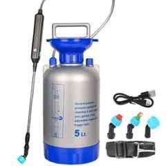 Gigawatts 5 Litre 1800mAh ABS Polyethylene Grey & Blue Garden Battery Sprayer Pump with 3 Nozzles & Shoulder Strap, GW-ES-5LBG