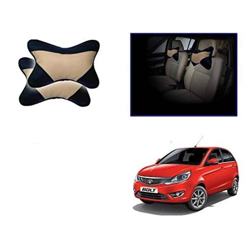 Kozdiko 2 Pcs Beige & Black Car Neck Rest Cushion Pillow Set for Tata Bolt