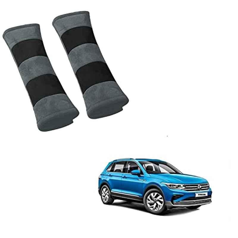 Kozdiko 2 Pcs Grey & Black Car Seat Belt Cushion Pillow Set for Volkswagen Tiguan
