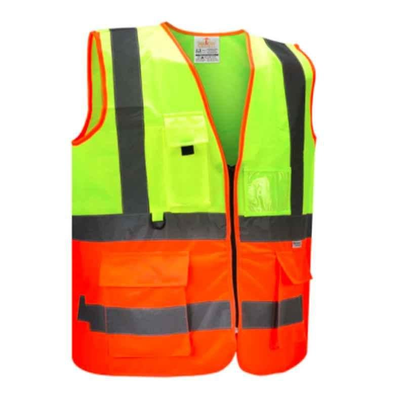 Empiral Multiglow E108073001 Yellow & Orange Polyester Heavy Duty Fabric Type Vest with Zipper, Size: Xl