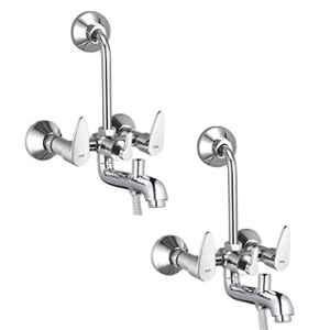 ZAP Breeza Brass Chrome Plated Wall Mixer with Provision for Overhead Shower & Long Bend Pipe (Pack of 2)