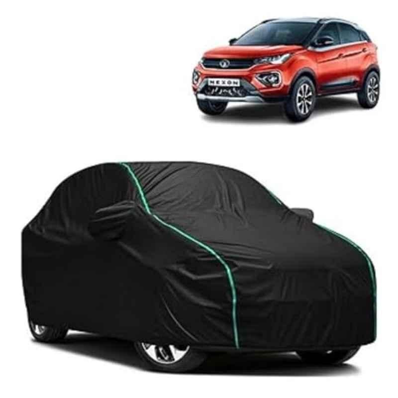 Aarex Auto Polyester Black 100% Waterproof Car Cover with Mirror Pocket, Triple Stitched & UV Protection for Tata Nexon, BRZ-02-Black