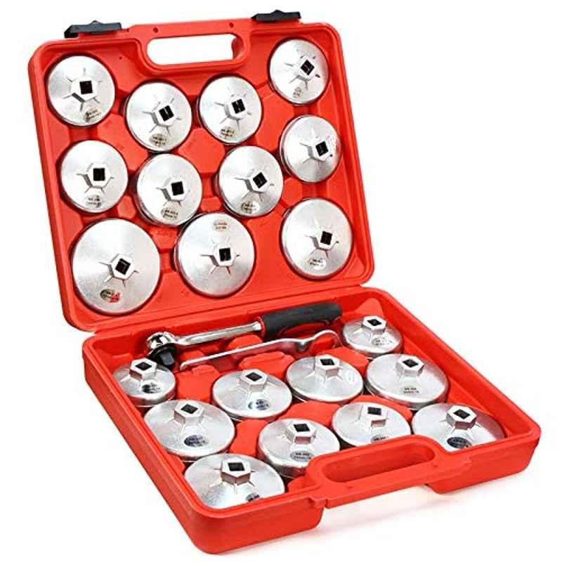 Stark 23 Pcs Aluminium Alloy Cup Type Oil Filter Cap & 1/2 inch Socket Wrench Set with Case, 25161