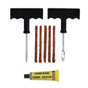 Tirewell TW-5010 4 in 1 Universal Tubeless Tyre Puncture Repair Kit Puncher Patch Tools with T Handle Grips, 5 Repair String Plugs & Rubber Solution