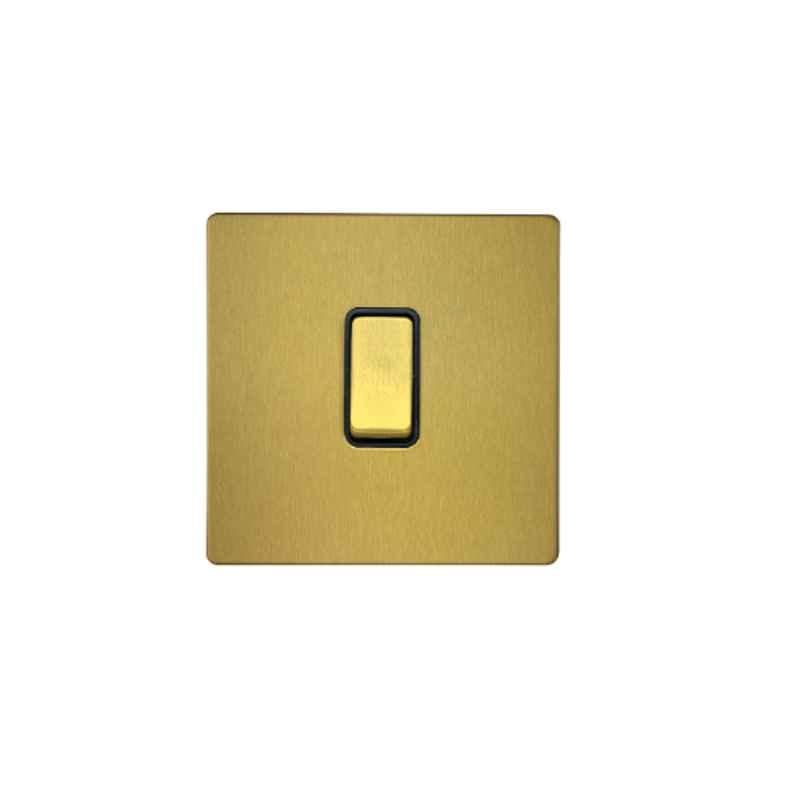 RR Vivan Metallic 10A Brushed Gold 1-Gang 1-Way Switch with Black Insert, VN6612M-B-BG