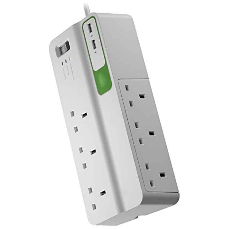 APC 2.4A 6 Outlets White Power Strips with USB 2 Port Charger, PM6U-UK
